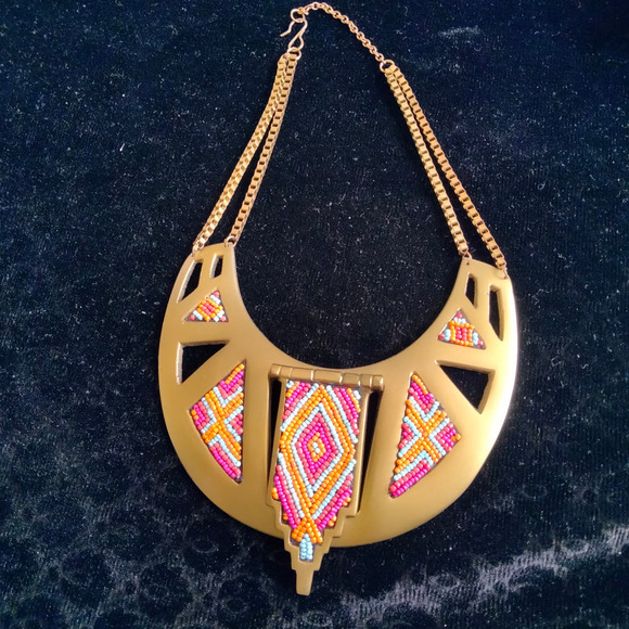 Iris Apfel & Bajalia Gold Toned Multicolored Beaded Bib Statement Necklace - Picture 6 of 9